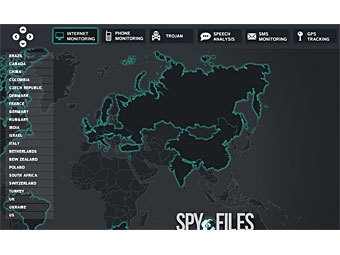 Интерактивная карта проекта The Spy Files. Скриншот с сайта wikileaks.org